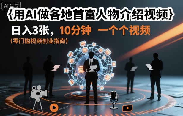 用AI做各地首富人物介绍视频，日入3张，10分钟一个视频凯哥轻创网-轻创网-创业网-网创项目资源站-副业项目-创业项目-搞钱项目凯哥轻创网