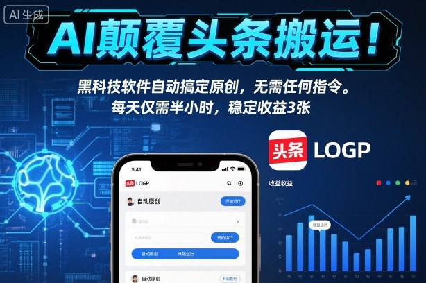 AI颠覆头条搬运！黑科技软件自动搞定原创，无需任何指令。每天仅需半小时，稳定收益3张【揭秘】凯哥轻创网-轻创网-创业网-网创项目资源站-副业项目-创业项目-搞钱项目凯哥轻创网