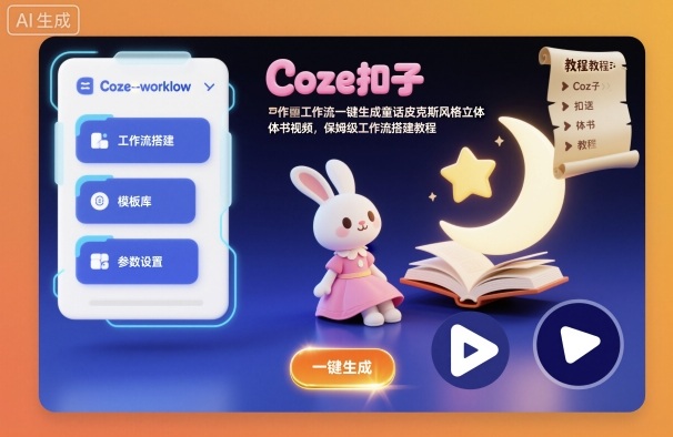 Coze扣子工作流一键生成童话皮克斯风格立体书视频，保姆级工作流搭建教程凯哥轻创网-轻创网-创业网-网创项目资源站-副业项目-创业项目-搞钱项目凯哥轻创网