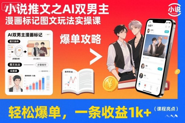 小说推文之AI双男主漫画标记图文玩法实操课，轻松爆单，一条收益1k+凯哥轻创网-轻创网-创业网-网创项目资源站-副业项目-创业项目-搞钱项目凯哥轻创网