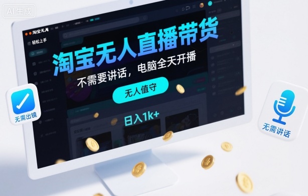 淘宝无人直播带货，不需要出镜，不需要讲话，电脑全天开播，轻松上手，日入1k+【揭秘】凯哥轻创网-轻创网-创业网-网创项目资源站-副业项目-创业项目-搞钱项目凯哥轻创网