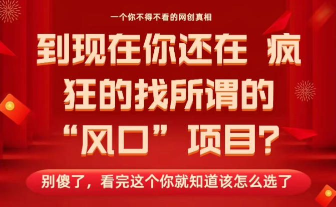 马上26年了，你还在找所谓的风口项目？别傻了，看完这个你全都懂了！【揭秘】凯哥轻创网-轻创网-创业网-网创项目资源站-副业项目-创业项目-搞钱项目凯哥轻创网