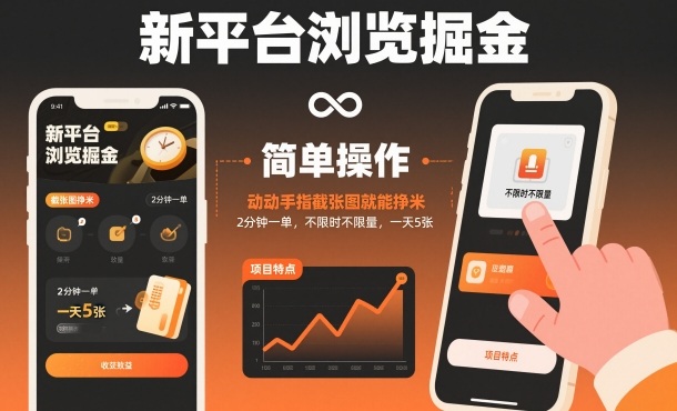 新平台浏览掘金，动动手指截张图就能挣米，2分钟一单，不限时不限量，一天5张【揭秘】凯哥轻创网-轻创网-创业网-网创项目资源站-副业项目-创业项目-搞钱项目凯哥轻创网