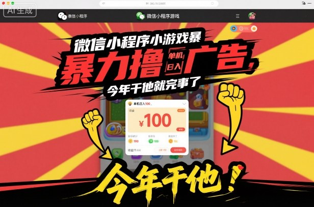 微信小程序小游戏暴力撸广告，单机日入100，今年干他就完事了凯哥轻创网-轻创网-创业网-网创项目资源站-副业项目-创业项目-搞钱项目凯哥轻创网
