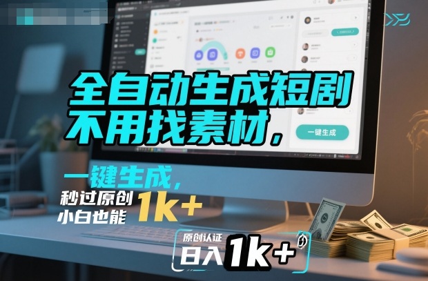 全自动生成短剧，不用找素材，不用剪辑，一键生成，秒过原创，小白也能轻松日入1k+【揭秘】凯哥轻创网-轻创网-创业网-网创项目资源站-副业项目-创业项目-搞钱项目凯哥轻创网
