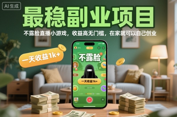 最稳副业项目，不露脸直播小游戏，收益高无门槛，一天收益1k+，在家就可以自己创业【揭秘】凯哥轻创网-轻创网-创业网-网创项目资源站-副业项目-创业项目-搞钱项目凯哥轻创网