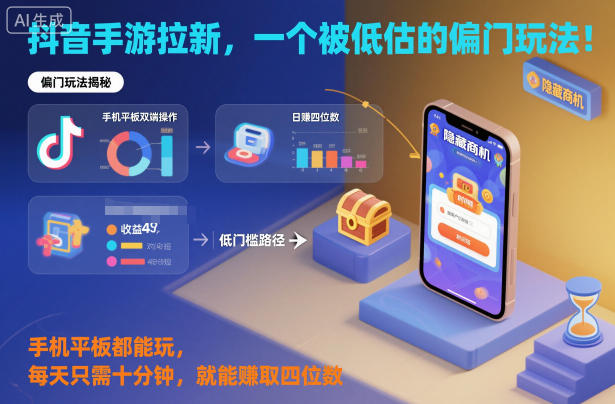 抖音手游拉新，一个被低估的偏门玩法！手机平板都能玩，每天只需十分钟，就能賺取四位数【揭秘】凯哥轻创网-轻创网-创业网-网创项目资源站-副业项目-创业项目-搞钱项目凯哥轻创网