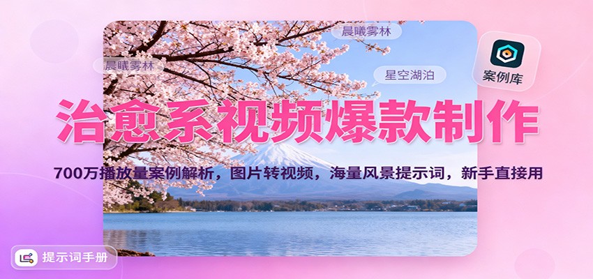 治愈系视频爆款制作，700万播放量案例解析，图片转视频，海量风景提示词，新手直接用凯哥轻创网-轻创网-创业网-网创项目资源站-副业项目-创业项目-搞钱项目凯哥轻创网