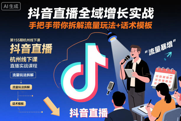 抖音直播全域增长实战第155期杭州线下课，手把手带你拆解流量玩法+话术模板凯哥轻创网-轻创网-创业网-网创项目资源站-副业项目-创业项目-搞钱项目凯哥轻创网