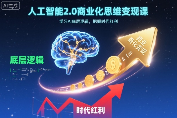 人工智能2.0商业化思维变现课，学习AI底层逻辑，把握时代红利凯哥轻创网-轻创网-创业网-网创项目资源站-副业项目-创业项目-搞钱项目凯哥轻创网