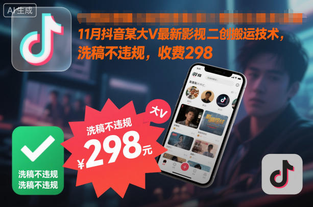 11月抖音某大V最新影视二创搬运技术，洗稿不违规，收费298凯哥轻创网-轻创网-创业网-网创项目资源站-副业项目-创业项目-搞钱项目凯哥轻创网