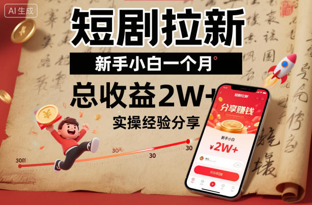 短剧拉新新手小白一个月总收益2W+实操经验分享凯哥轻创网-轻创网-创业网-网创项目资源站-副业项目-创业项目-搞钱项目凯哥轻创网