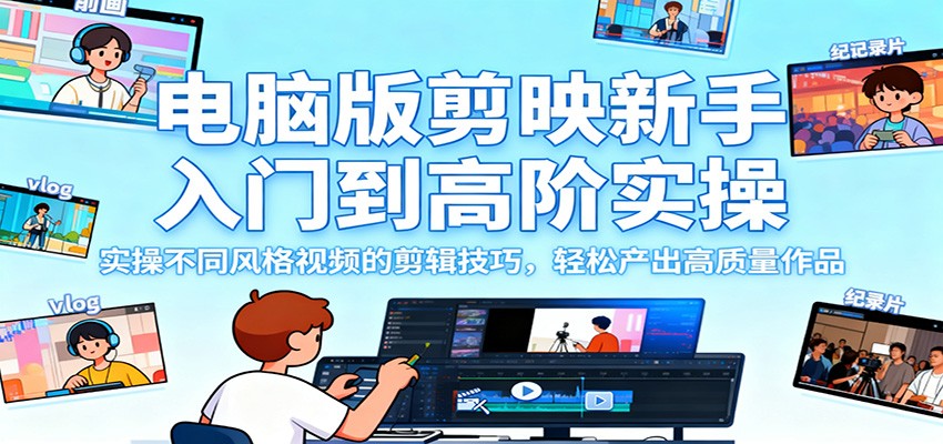 电脑版剪映新手入门到高阶实操，实操不同风格视频的剪辑技巧，轻松产出高质量作品凯哥轻创网-轻创网-创业网-网创项目资源站-副业项目-创业项目-搞钱项目凯哥轻创网