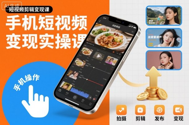 手机短视频变现实操课，短视频剪辑变现课凯哥轻创网-轻创网-创业网-网创项目资源站-副业项目-创业项目-搞钱项目凯哥轻创网