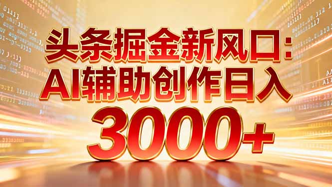 （16923期）头条掘金新风口：AI辅助创作日入3000+，矩阵玩法当天启动隔天见效凯哥轻创网-轻创网-创业网-网创项目资源站-副业项目-创业项目-搞钱项目凯哥轻创网