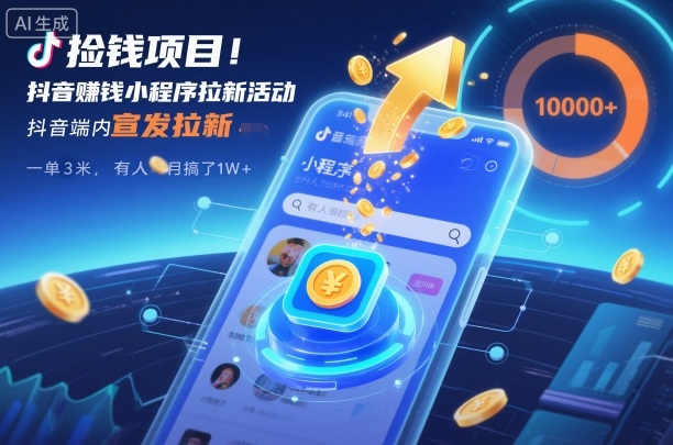 捡钱项目！抖音賺钱小程序拉新活动，抖音端内宣发拉新，一单3米，有人半个月搞了1W+凯哥轻创网-轻创网-创业网-网创项目资源站-副业项目-创业项目-搞钱项目凯哥轻创网