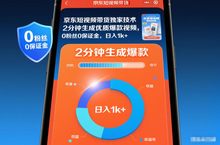 京东短视频带货独家技术，2分钟生成一条优质爆款视频，0粉丝0保证金，日入1k+【揭秘】凯哥轻创网-轻创网-创业网-网创项目资源站-副业项目-创业项目-搞钱项目凯哥轻创网
