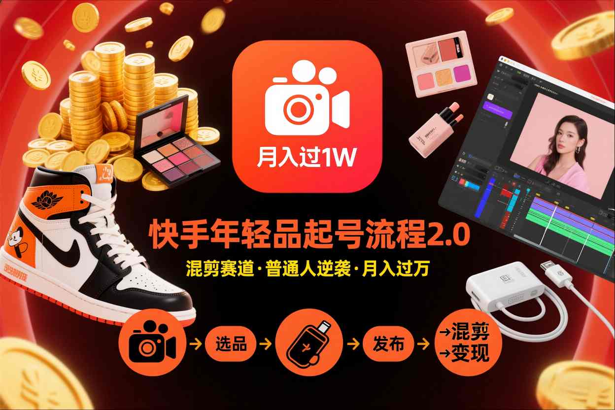 快手短视频带货年轻品起号流程2.0，快手年轻品混剪赛道，普通人也能月入过1W凯哥轻创网-轻创网-创业网-网创项目资源站-副业项目-创业项目-搞钱项目凯哥轻创网