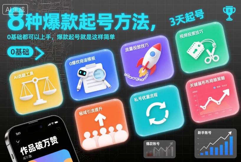 8种爆款起号方法，0基础都可以上手，爆款起号就是这样简单凯哥轻创网-轻创网-创业网-网创项目资源站-副业项目-创业项目-搞钱项目凯哥轻创网