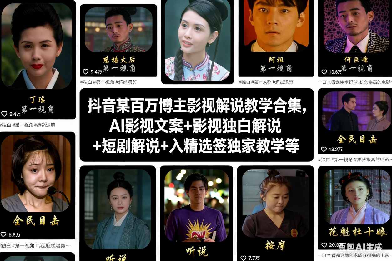 抖音某百万博主影视解说教学合集，AI影视文案+影视独白解说+短剧解说+入精选签独家教学等凯哥轻创网-轻创网-创业网-网创项目资源站-副业项目-创业项目-搞钱项目凯哥轻创网