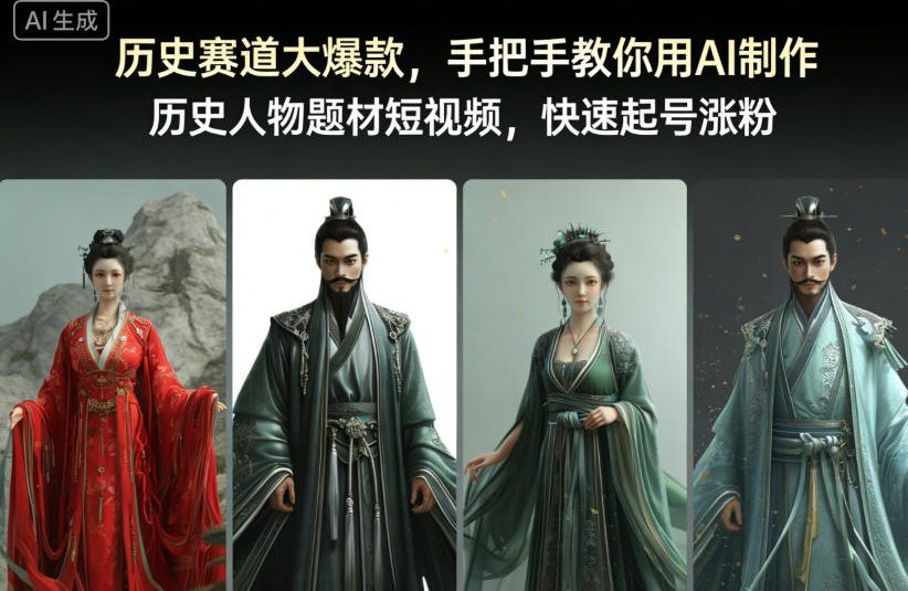 历史赛道大爆款，手把手教你用AI制作历史人物题材短视频，快速起号涨粉凯哥轻创网-轻创网-创业网-网创项目资源站-副业项目-创业项目-搞钱项目凯哥轻创网