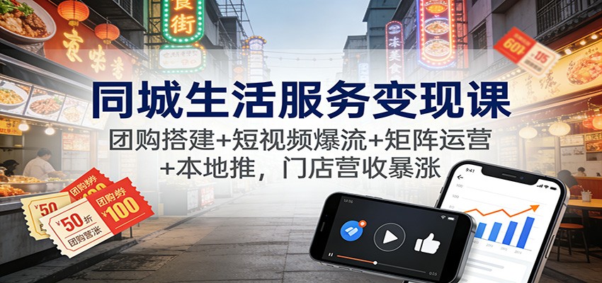 同城生活服务变现课：团购搭建+短视频爆流+矩阵运营+本地推，门店营收暴涨凯哥轻创网-轻创网-创业网-网创项目资源站-副业项目-创业项目-搞钱项目凯哥轻创网