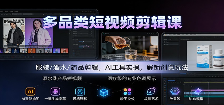 多品类短视频剪辑课：服装/酒水/药品剪辑，AI工具实操，解锁创意玩法凯哥轻创网-轻创网-创业网-网创项目资源站-副业项目-创业项目-搞钱项目凯哥轻创网