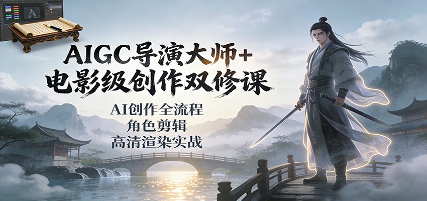 AIGC导演大师+电影级创作双修课：AI创作全流程、角色剪辑、高清渲染实战凯哥轻创网-轻创网-创业网-网创项目资源站-副业项目-创业项目-搞钱项目凯哥轻创网