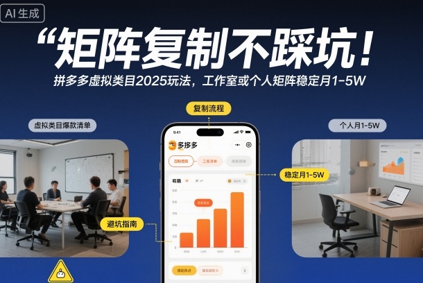 矩阵复制不踩坑！拼多多虚拟类目2025玩法，工作室或者个人矩阵稳定月1-5W【揭秘】凯哥轻创网-轻创网-创业网-网创项目资源站-副业项目-创业项目-搞钱项目凯哥轻创网