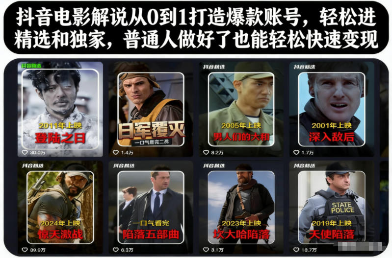 抖音电影解说从0到1打造爆款账号，轻松进精选和独家，普通人做好了也能轻松快速变现凯哥轻创网-轻创网-创业网-网创项目资源站-副业项目-创业项目-搞钱项目凯哥轻创网