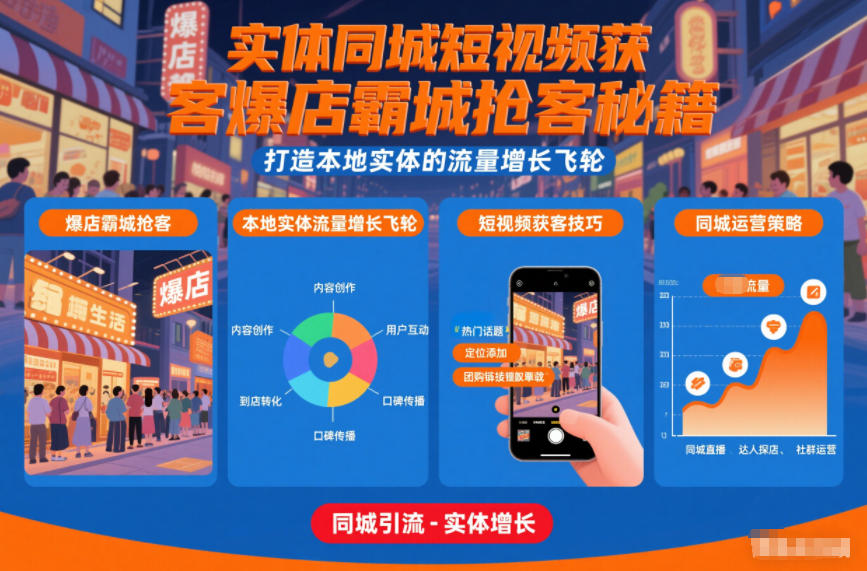 实体同城短视频获客爆店霸城抢客秘籍，打造本地实体的流量增长飞轮凯哥轻创网-轻创网-创业网-网创项目资源站-副业项目-创业项目-搞钱项目凯哥轻创网