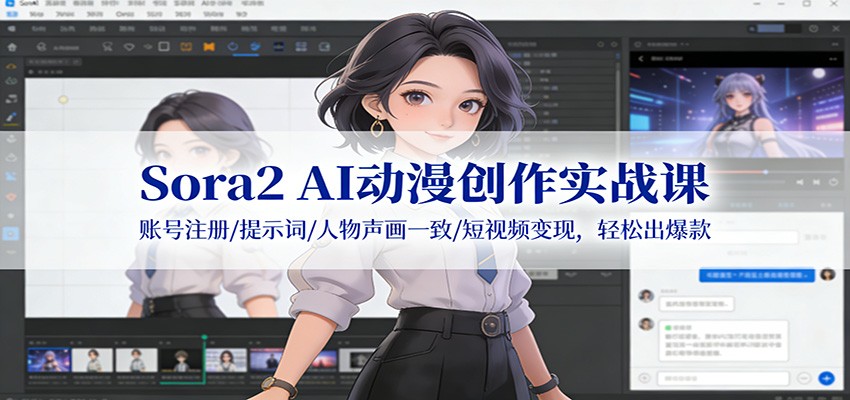 Sora2 AI动漫创作实战课：账号注册/提示词/人物声画一致/短视频变现，轻松出爆款凯哥轻创网-轻创网-创业网-网创项目资源站-副业项目-创业项目-搞钱项目凯哥轻创网