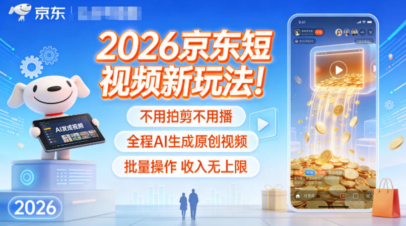 2026京东短视频新玩法！不用拍剪不用播，全程AI生成原创视频，批量操作收入无上限凯哥轻创网-轻创网-创业网-网创项目资源站-副业项目-创业项目-搞钱项目凯哥轻创网