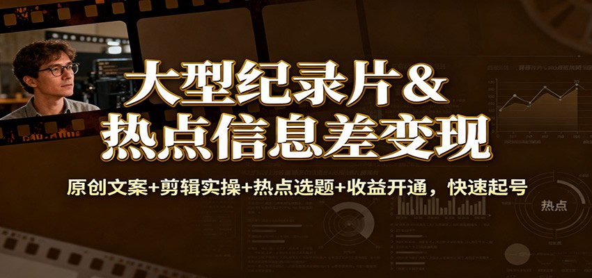 大型纪录片&热点信息差变现：原创文案+剪辑实操+热点选题+收益开通，快速起号凯哥轻创网-轻创网-创业网-网创项目资源站-副业项目-创业项目-搞钱项目凯哥轻创网