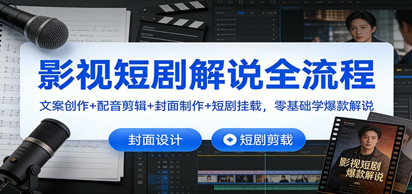 影视短剧解说全流程：文案创作+配音剪辑+封面制作+短剧挂载，零基础学爆款解说凯哥轻创网-轻创网-创业网-网创项目资源站-副业项目-创业项目-搞钱项目凯哥轻创网
