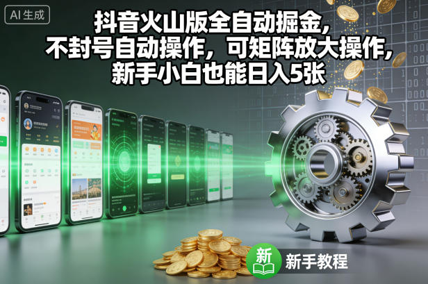 抖音火山版全自动掘金，不封号自动操作，可矩阵放大操作，新手小白也能日入5张【揭秘】凯哥轻创网-轻创网-创业网-网创项目资源站-副业项目-创业项目-搞钱项目凯哥轻创网