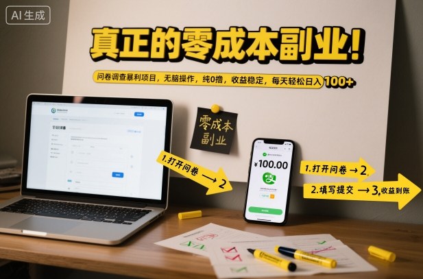 真正的零成本副业！问卷调查暴利项目，无脑操作，纯0撸，收益稳定，每天轻松日入100+【揭秘】凯哥轻创网-轻创网-创业网-网创项目资源站-副业项目-创业项目-搞钱项目凯哥轻创网