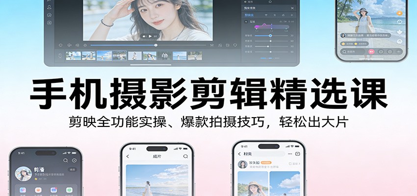 手机摄影剪辑精选课：剪映全功能实操、爆款拍摄技巧，轻松出大片凯哥轻创网-轻创网-创业网-网创项目资源站-副业项目-创业项目-搞钱项目凯哥轻创网