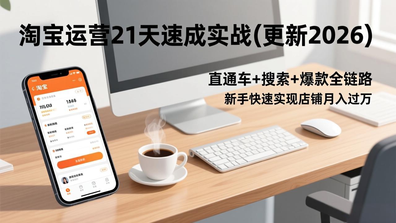 （17201期）淘宝运营21天速成实战(更新2026)，直通车+搜索+爆款全链路，新手快速实现店铺月入过万凯哥轻创网-轻创网-创业网-网创项目资源站-副业项目-创业项目-搞钱项目凯哥轻创网