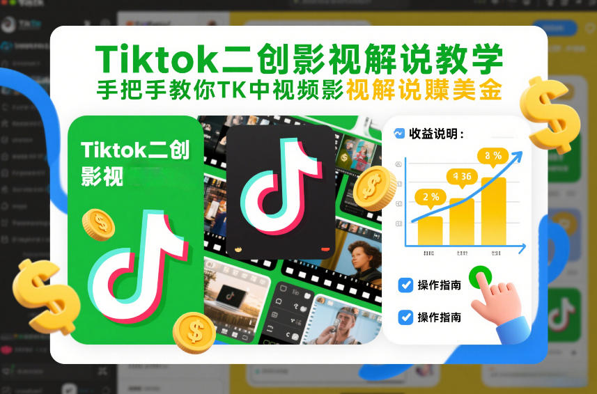 Tiktok二创影视解说教学，手把手教你TK中视频影视解说賺美金（更新26年1月）凯哥轻创网-轻创网-创业网-网创项目资源站-副业项目-创业项目-搞钱项目凯哥轻创网