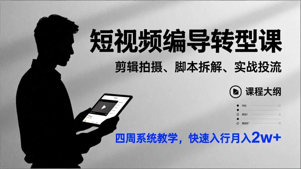 （17062期）短视频编导转型课，剪辑拍摄、脚本拆解、实战投流，四周系统教学，快速入行月入2w+凯哥轻创网-轻创网-创业网-网创项目资源站-副业项目-创业项目-搞钱项目凯哥轻创网