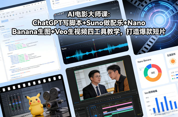 AI电影大师课：ChatGPT写脚本+Suno做配乐+Nano Banana生图+Veo生视频，打造爆款短片凯哥轻创网-轻创网-创业网-网创项目资源站-副业项目-创业项目-搞钱项目凯哥轻创网
