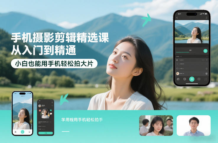 手机摄影剪辑精选课,从入门到精通,小白也能用手机轻松拍大片凯哥轻创网-轻创网-创业网-网创项目资源站-副业项目-创业项目-搞钱项目凯哥轻创网