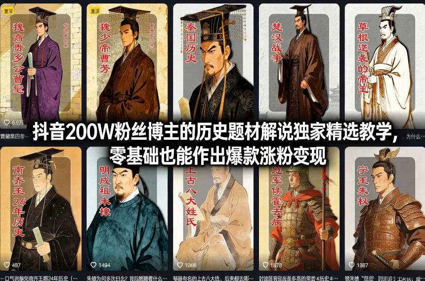 抖音200W粉丝博主的历史题材解说独家精选教学,零基础也能作出爆款涨粉变现凯哥轻创网-轻创网-创业网-网创项目资源站-副业项目-创业项目-搞钱项目凯哥轻创网