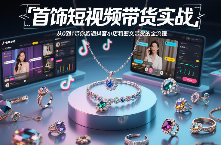 首饰短视频带货实战，从0到1带你跑通抖音小店和图文带货的全流程凯哥轻创网-轻创网-创业网-网创项目资源站-副业项目-创业项目-搞钱项目凯哥轻创网