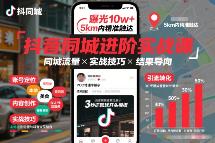 抖音同城进阶实战课，助你同城流量拿到结果凯哥轻创网-轻创网-创业网-网创项目资源站-副业项目-创业项目-搞钱项目凯哥轻创网