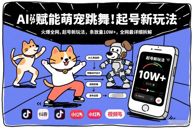 AI赋能萌宠跳舞，火爆全网，起号新玩法，条条播放量10W+，全网最详细拆解凯哥轻创网-轻创网-创业网-网创项目资源站-副业项目-创业项目-搞钱项目凯哥轻创网