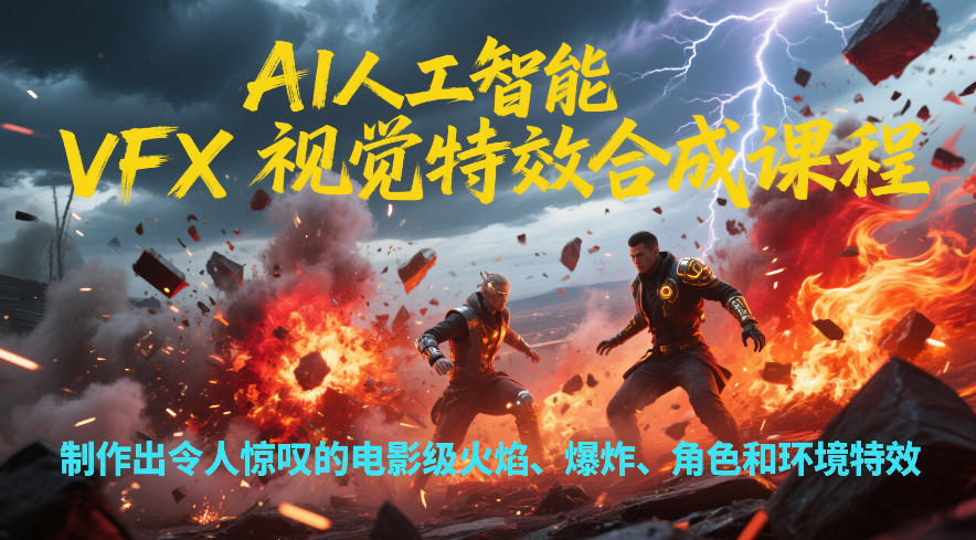 AI人工智能VFX视觉特效合成课程，制作出令人惊叹的电影级火焰、爆炸、角色和环境特效凯哥轻创网-轻创网-创业网-网创项目资源站-副业项目-创业项目-搞钱项目凯哥轻创网