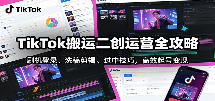 TikTok搬运二创运营全攻略：刷机登录、洗稿剪辑 、过中技巧，高效起号变现凯哥轻创网-轻创网-创业网-网创项目资源站-副业项目-创业项目-搞钱项目凯哥轻创网