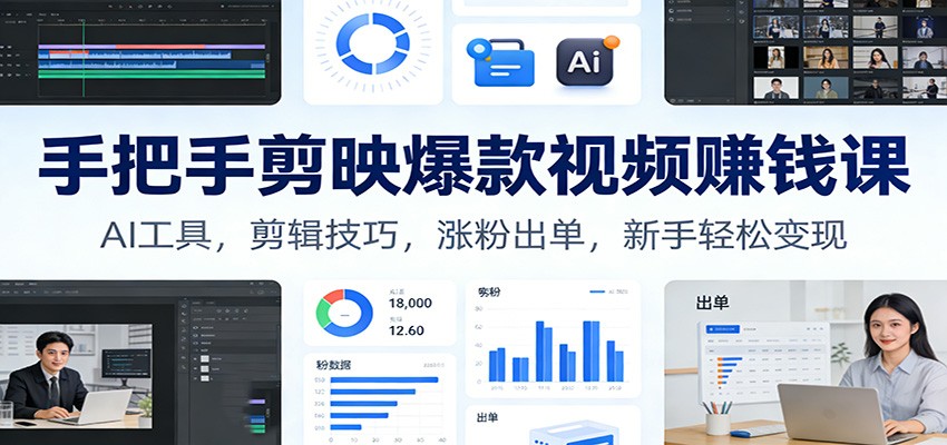 手把手剪映爆款视频赚钱课：AI工具，剪辑技巧，涨粉出单，新手轻松变现凯哥轻创网-轻创网-创业网-网创项目资源站-副业项目-创业项目-搞钱项目凯哥轻创网